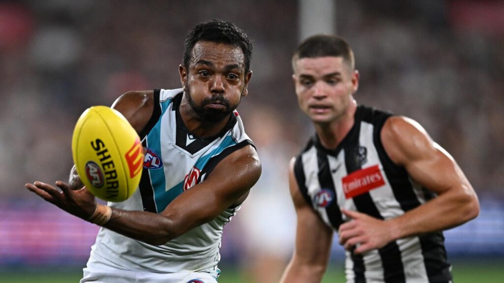 Willie Rioli (l) is back for Port Adelaide after serving his one-match suspension.
