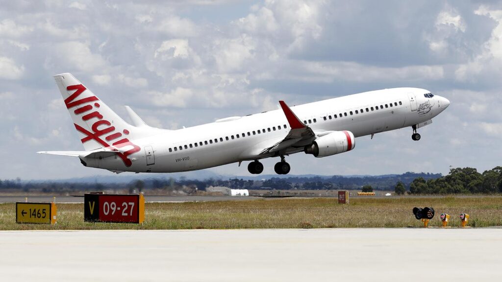 A Virgin Airlines plane takes off