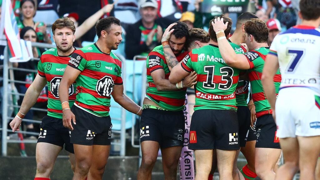 Alex Johnston (centre) is closing in on a new deal with South Sydney.