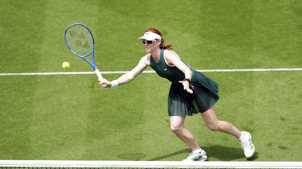 Maya Joint volleys against Emma Raducanu in a big win for the young Australian at Eastbourne.