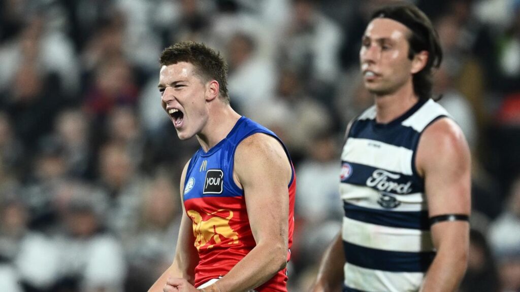 Key forward Logan Morris booted five goals for the Lions in their win over Geelong.
