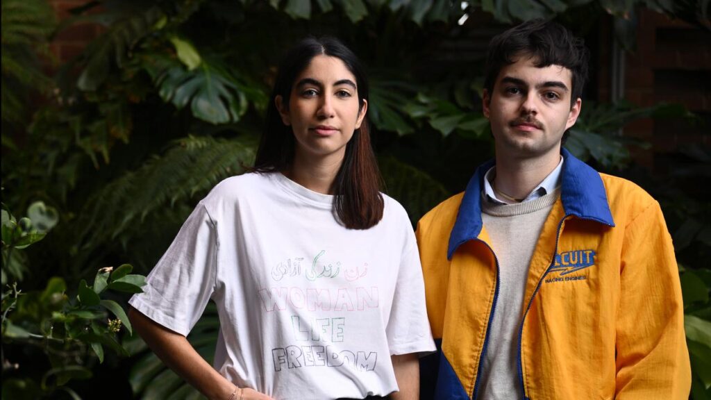 Colleagues Saina and Oscar are anxious about their respective families in Iran and Israel.
