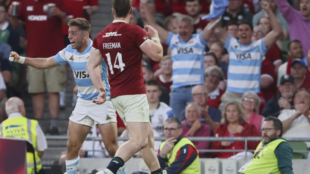 Argentina’s Santiago Cordero hails a try in their shock win over the British & Irish Lions.