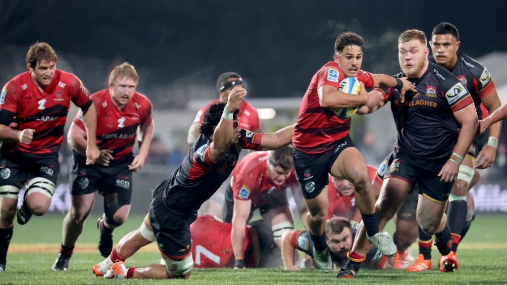 The Crusaders go on the attack though Noah Hotham as they beat the Chiefs in the Super Rugby final.
