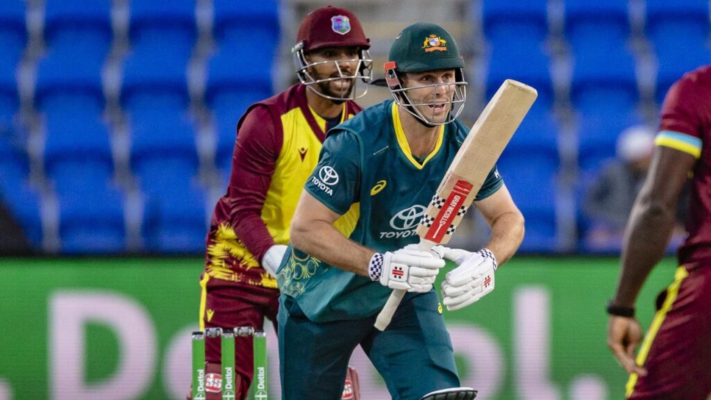 Mitchell Marsh and his Australian T20 team will bowl first against the West Indies.
