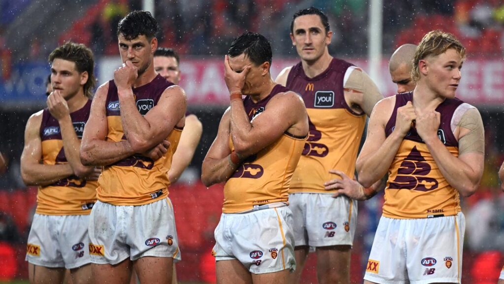 Brisbane players couldn’t hide their disappointment after their thumping loss to the Suns.