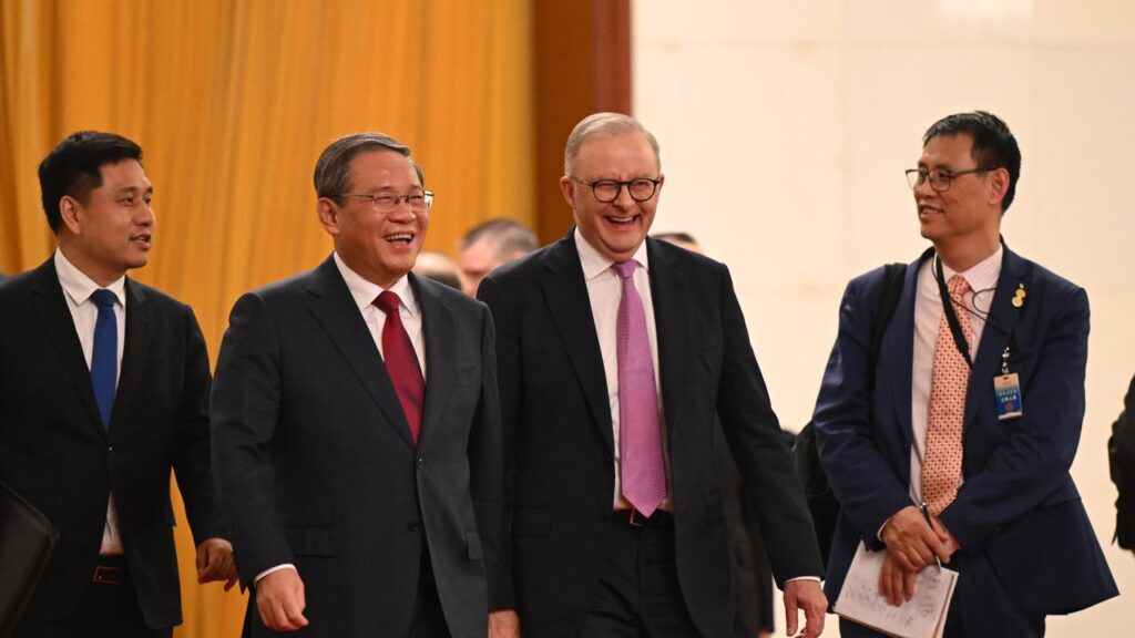 Prime Minister Anthony Albanese met Premier Li Qiang at the Great Hall of the People in Beijing.