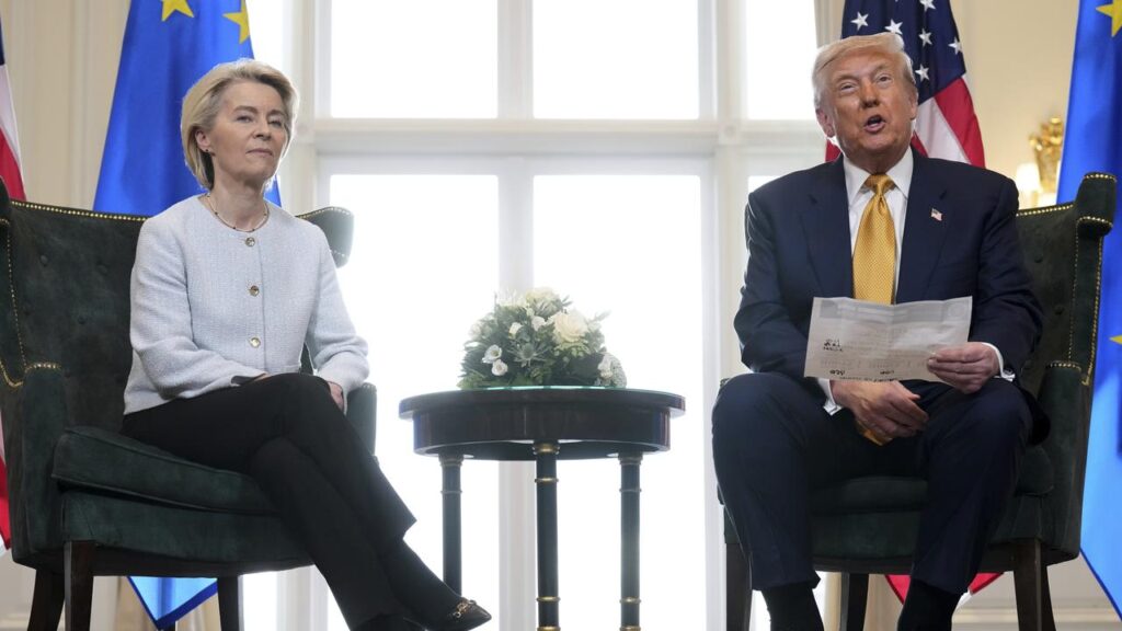 The EU’s Ursula Von der Leyen said the deal with President Donald Trump was “the best we could get”.
