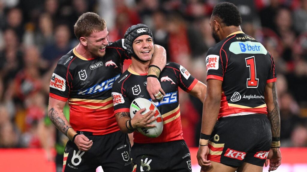 Dolphins playmaker Kodi Nikorima (centre) will return from injury against the Warriors.
