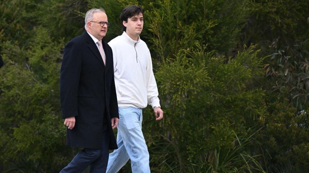 Prime Minister Anthony Albanese has walked to Parliament House with his son Nathan.