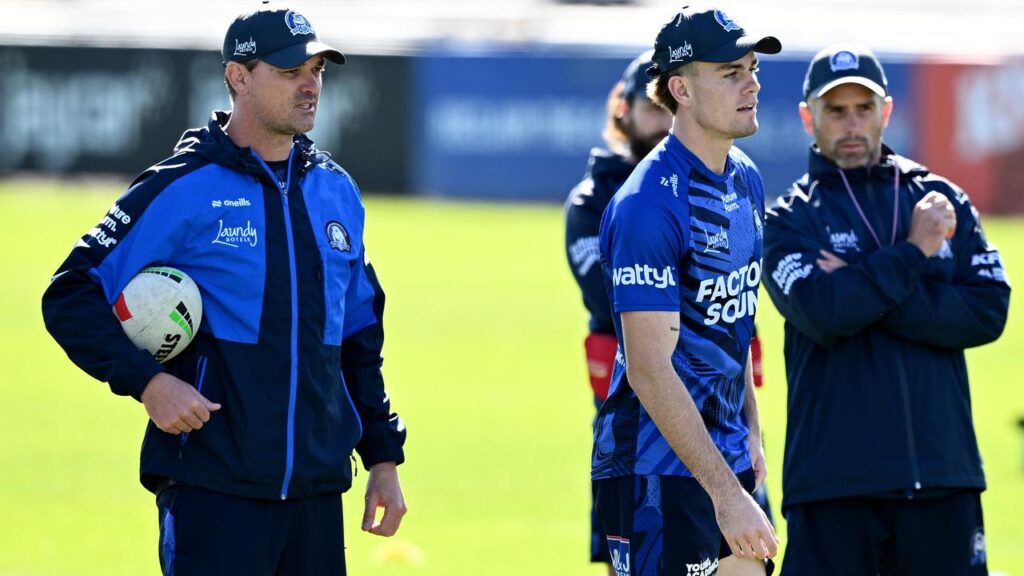 Bulldogs coach Cameron Ciraldo (l) is unhappy with the commentary surrounding Lachlan Galvin (c).