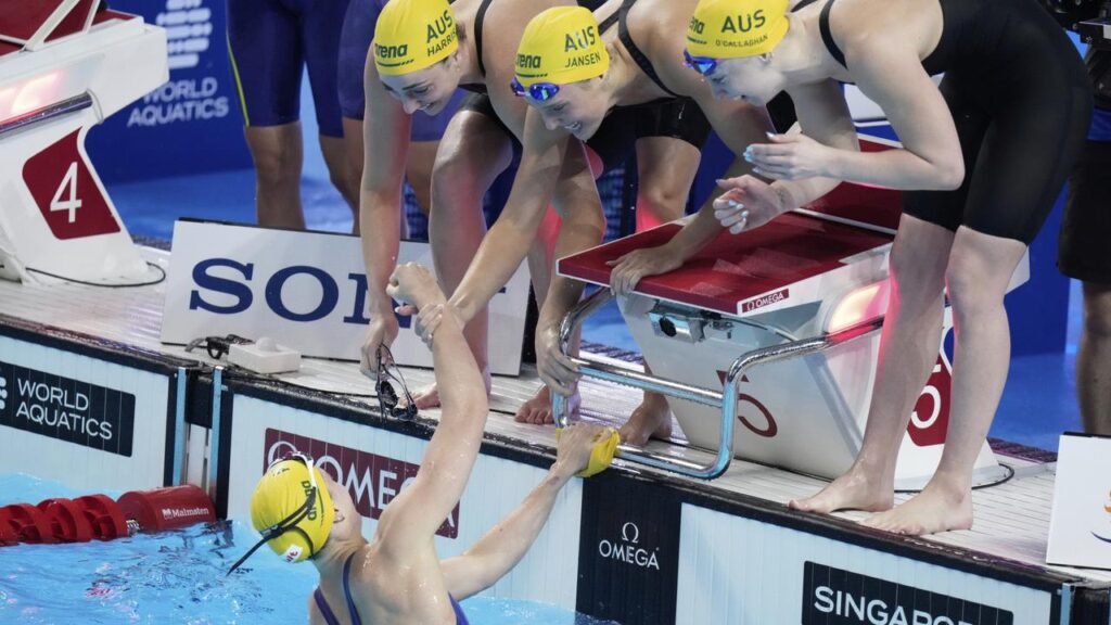Australia won gold in the women’s 4x100m relay freestyle at the world championships in Singapore.