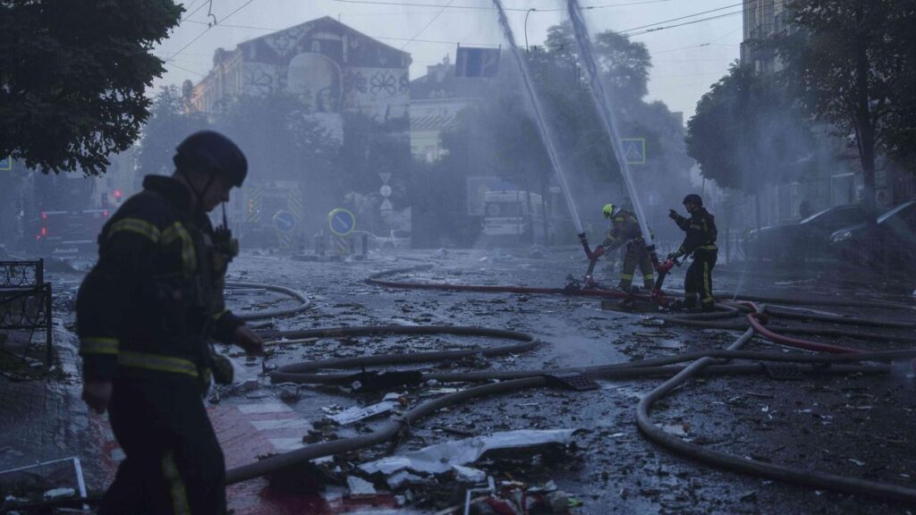 The latest drone and missile attack on Kyiv caused fires across the city.