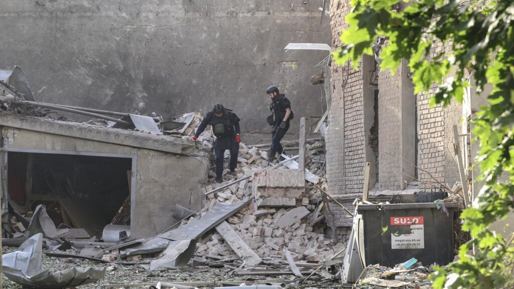 At least nine people were injured in a Russian drone attack on downtown Kharkiv.