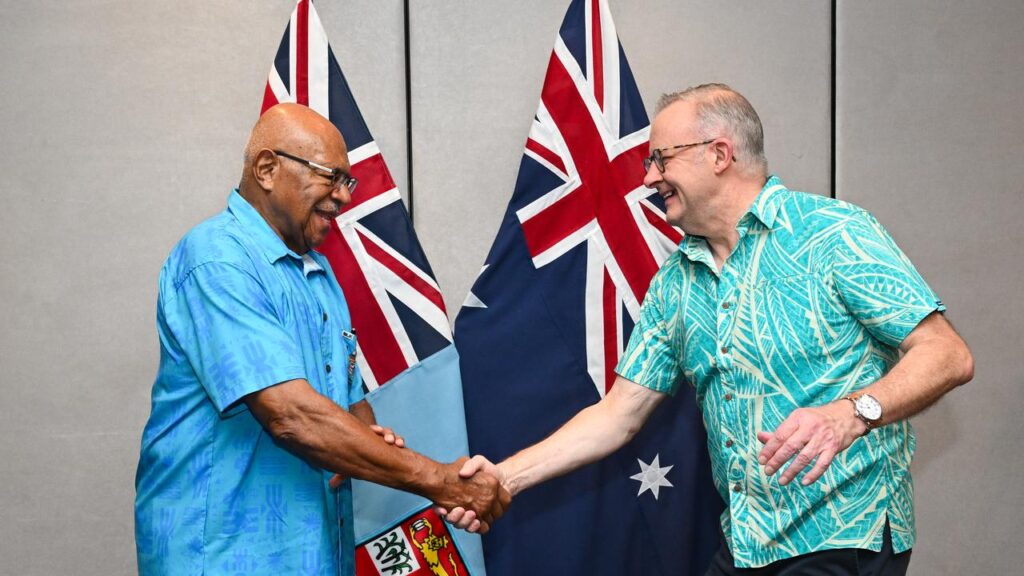 Anthony Albanese and Sitiveni Rabuka will talk unity and security and also catch some rugby.
