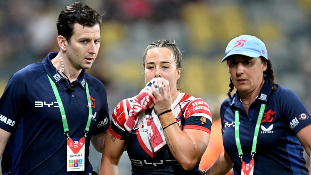 Isabelle Kelly’s season could be over after hurting her jaw in another NRLW win for the Roosters.