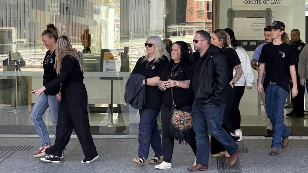 Tash Raven’s friends and family wore black T-shirts in court for her killer’s sentencing.
