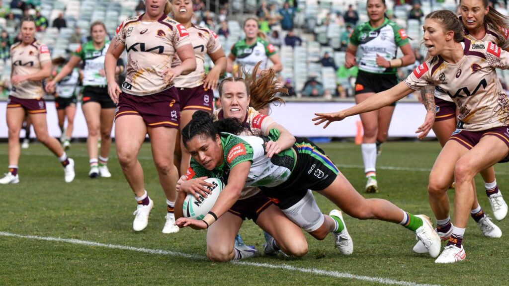 Zahara Temara scores for winless Canberra as they gave powerhouse Brisbane a fright in the NRLW.