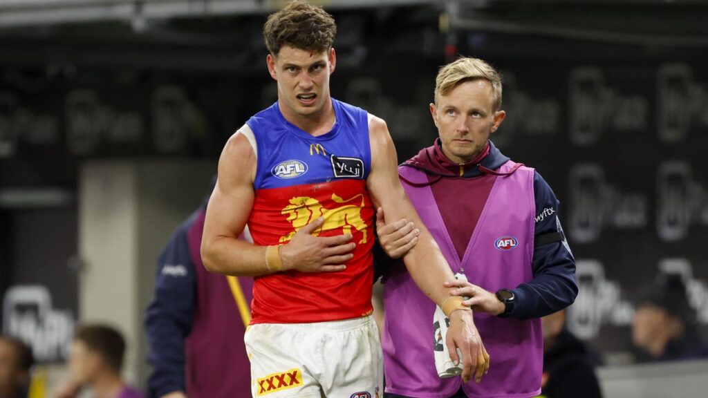 Lions’ Jarrod Berry came off during the win over Fremantle with a dislocated shoulder.
