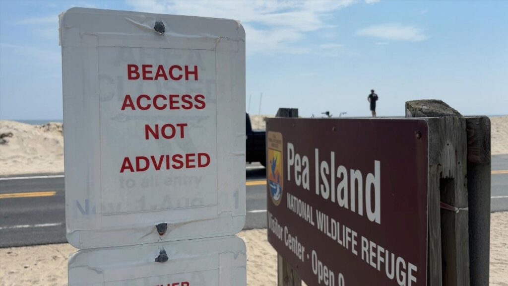 Beaches are closed ahead as Hurricane Erin is predicted to bring monster swells.
