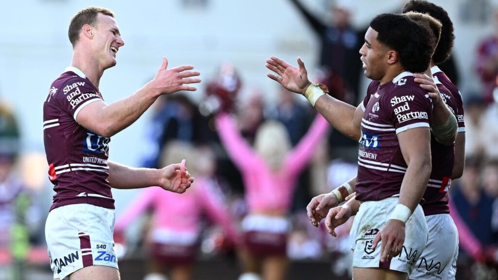 Daly Cherry-Evans (l) was outstanding in his 350th match as he led Manly to a big win.