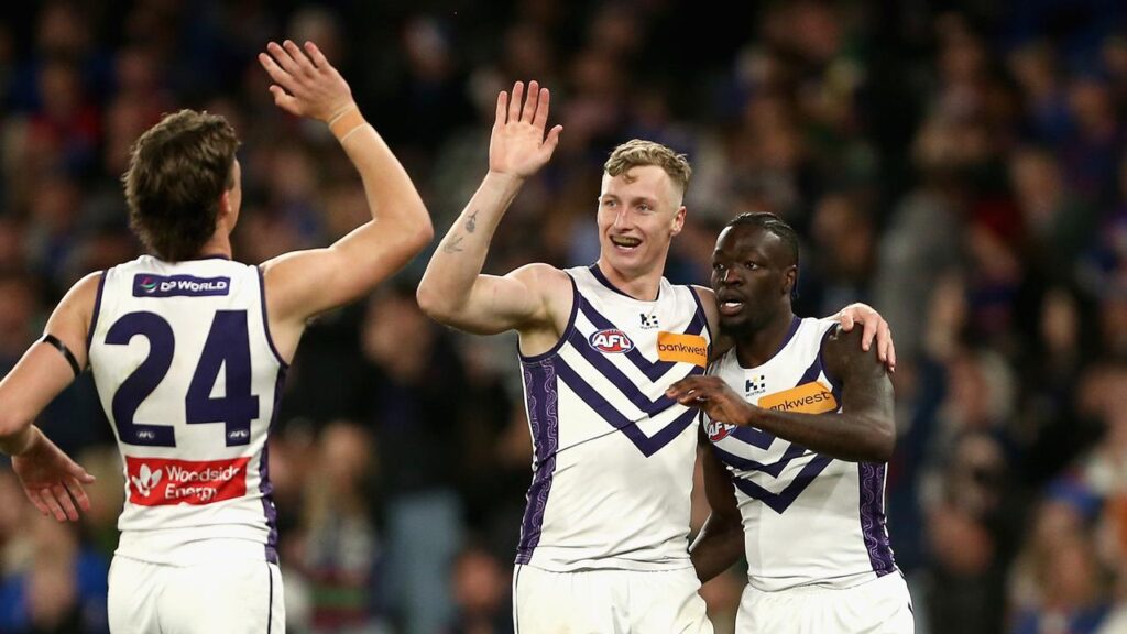 Fremantle have booked a finals spot by beating the Bulldogs, with Josh Treacy kicking three goals.

