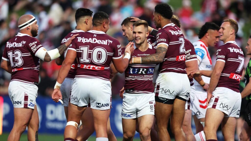 The Sea Eagles have kept their slim NRL finals hopes alive with a win over the Dragons.
