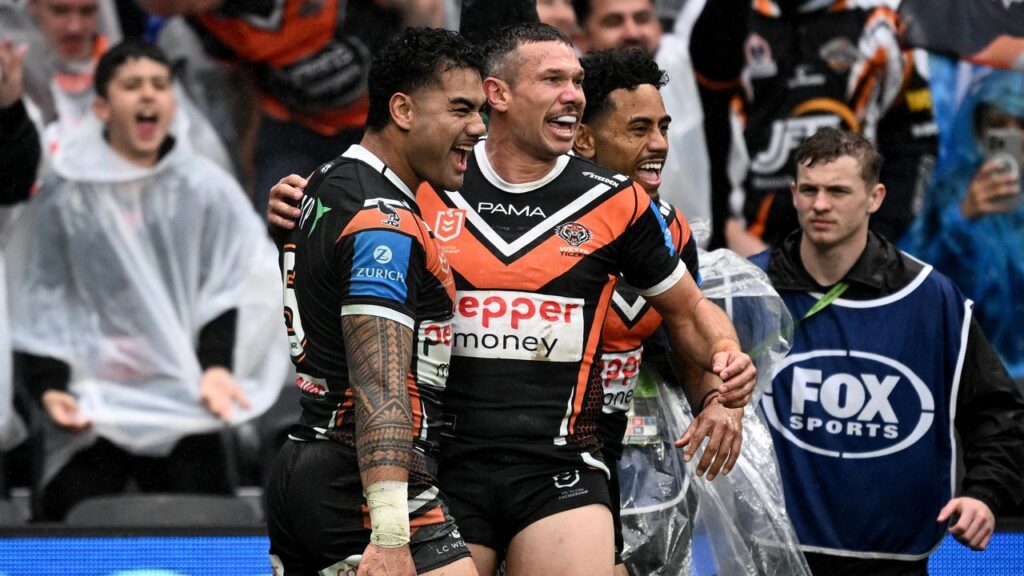 Wests Tigers have scored a shock 14-point win over Canterbury in horrible conditions in Sydney.
