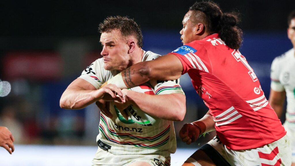 Jackson Ford (l) was charged for a crusher tackle on Corey Allan in the win over the Dragons.
