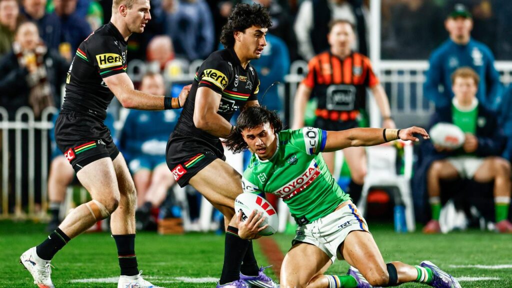 Kaeo Weekes (below) emerged as a golden-point tryscoring hero for Canberra as they beat Penrith.
