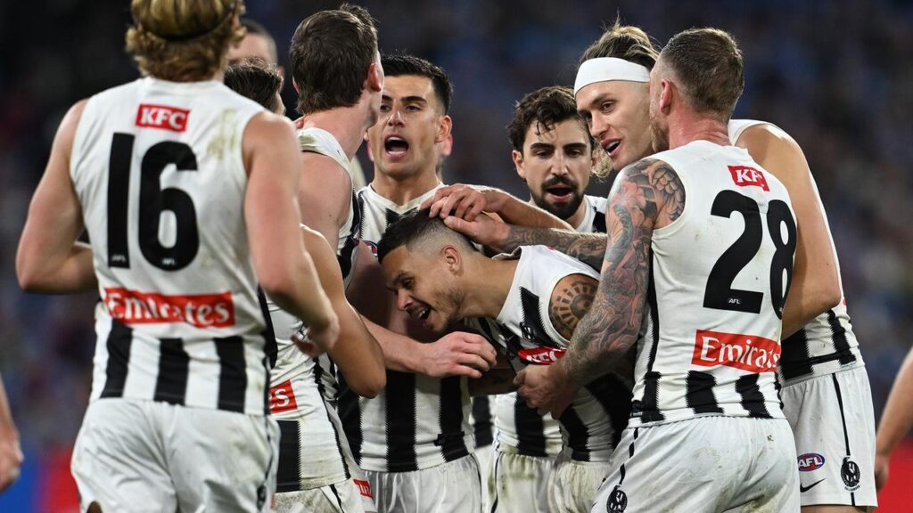 It is uncertain if Collingwood will be able to welcome back Bobby Hill (centre) for the finals. 
