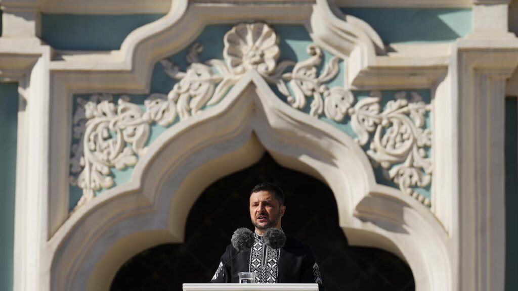 Ukrainian President Volodymyr Zelenskiy has emphasised the country’s resolve during celebrations.