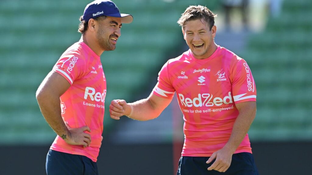 Jahrome Hughes’ contract extension has boosted Melbourne’s case to retain skipper Harry Grant (r).
