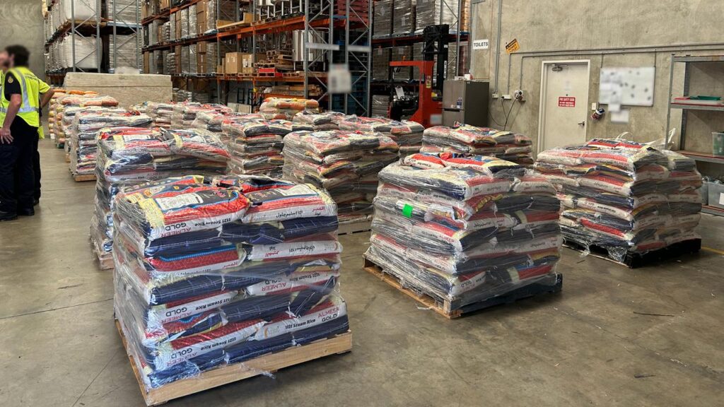 Border Force officers found methamphetamine in a consignment of rice shipped from Pakistan.