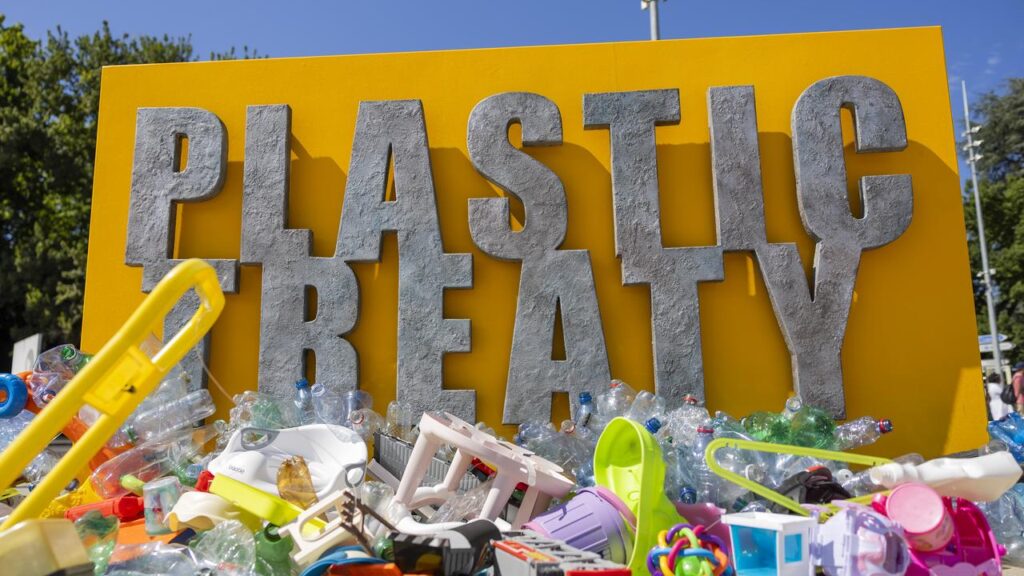 The UN talks aim to secure a deal that regulates plastic production, design and waste management.
