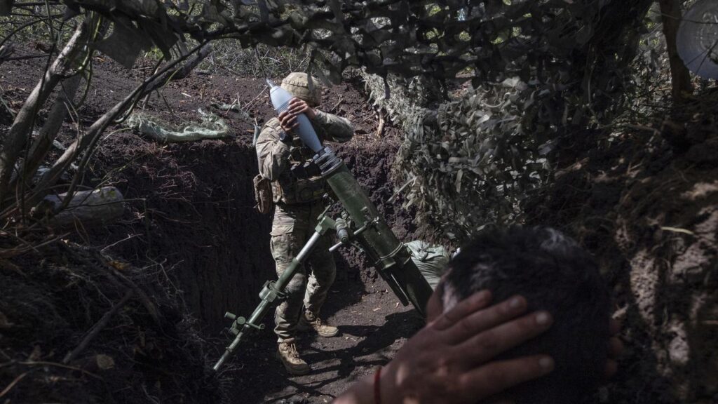 Ukrainian President Volodymyr Zelenskiy says there is heavy fighting in the area of Dobropillia.
