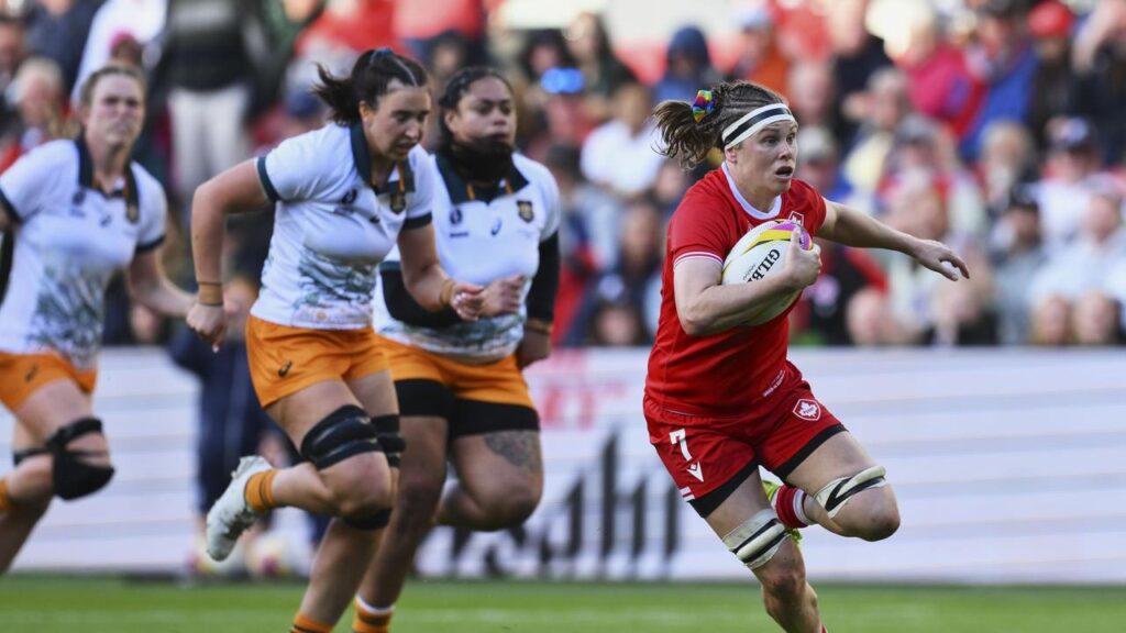 Australia (in white) have seen their World Cup hopes ended at the quarter-final stage by Canada.
