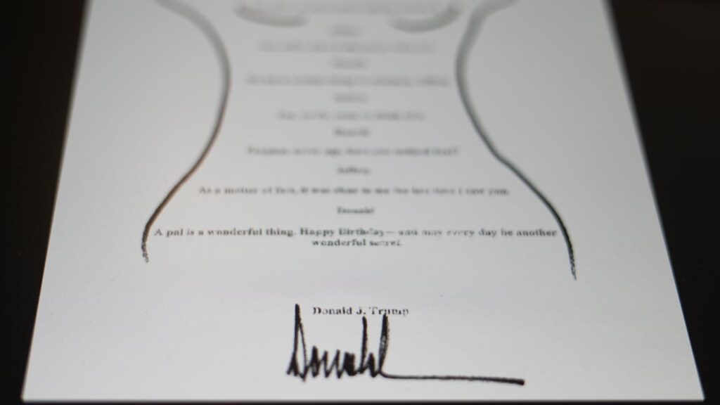 Trump denies he penned a sexually suggestive birthday note to Jeffrey Epstein.
