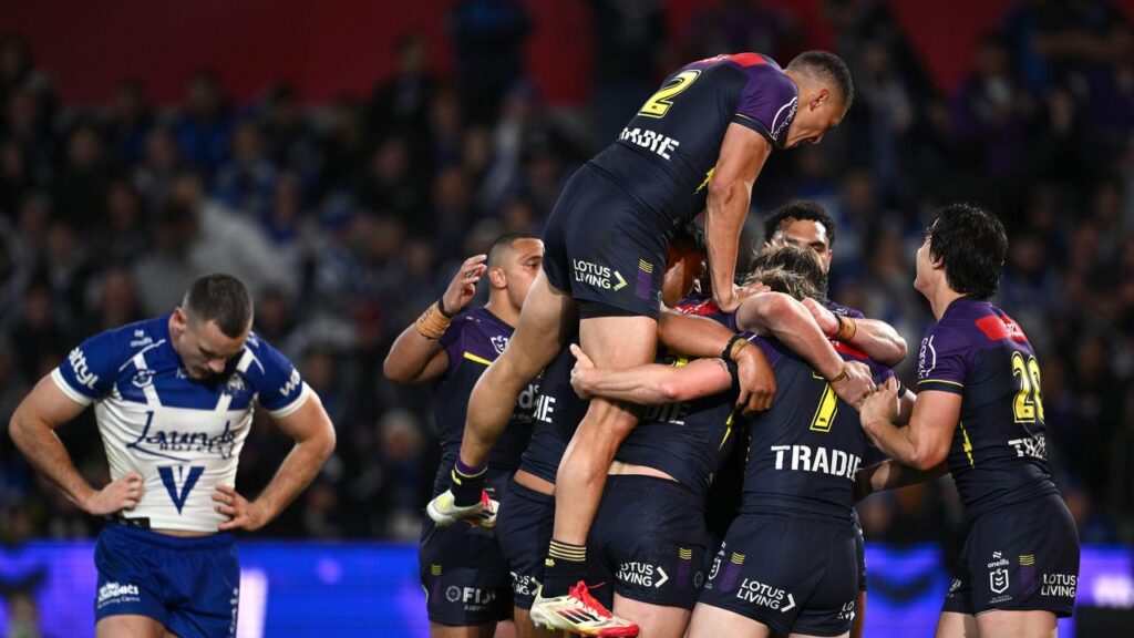 The Storm have beaten the Bulldogs in Melbourne to earn a week off as the NRL finals heat up. 
