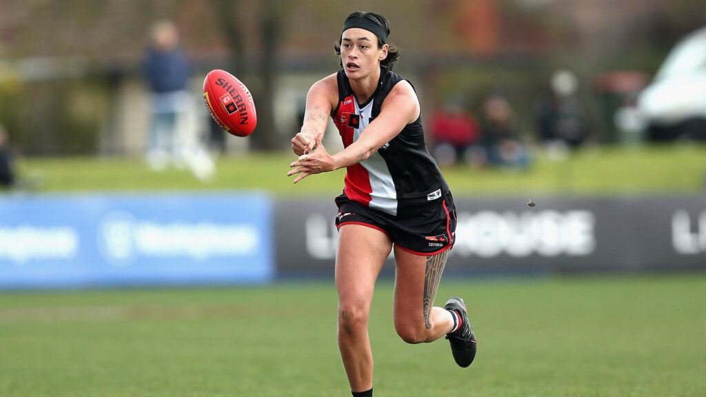Jesse Wardlaw marked her 75th AFLW match with three goals in the Saints’ win.
