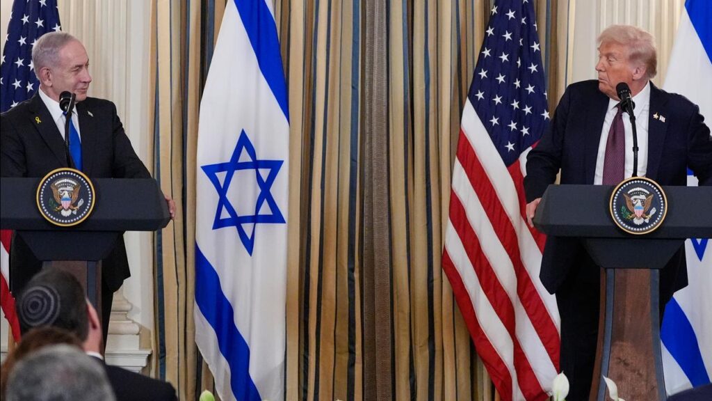 President Donald Trump says Israeli Prime Minister Benjamin Netanyahu backs a US peace-plan.
