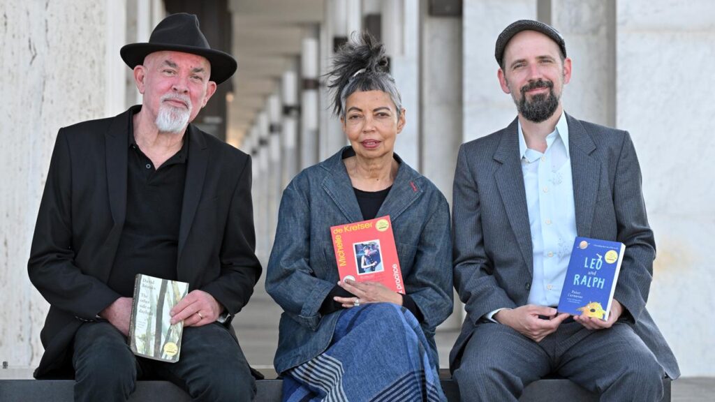 Prime Minister’s Literary Awards winners David Brooks, Michelle de Kretser and Peter Carnavas.
