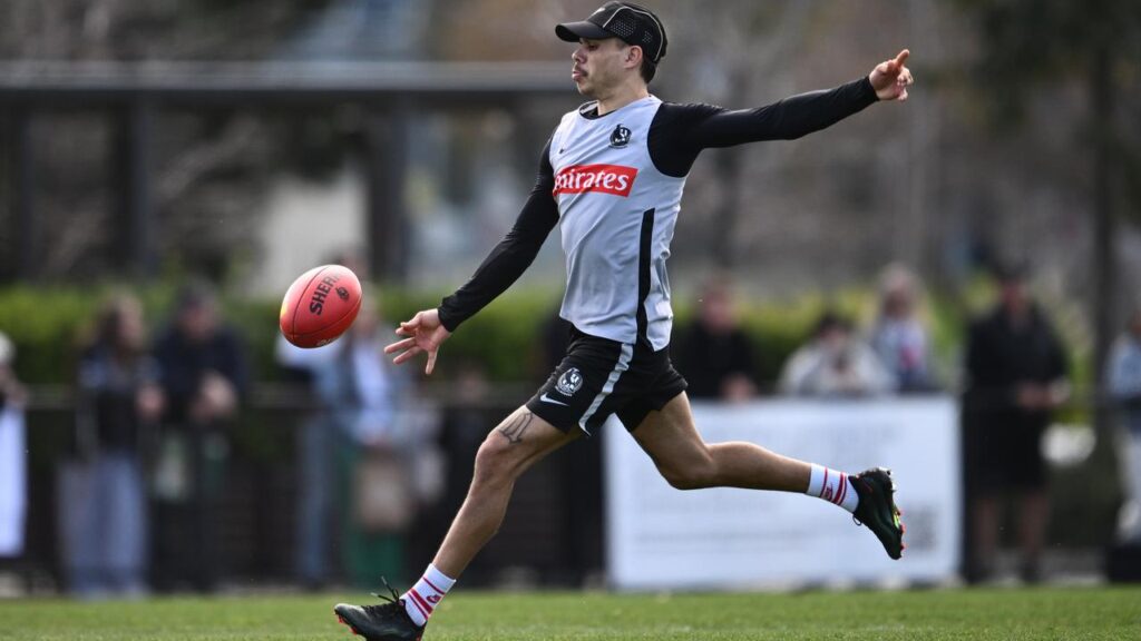 Bobby Hill, seen at training on Tuesday, is back in contention for Collingwood’s preliminary final.
