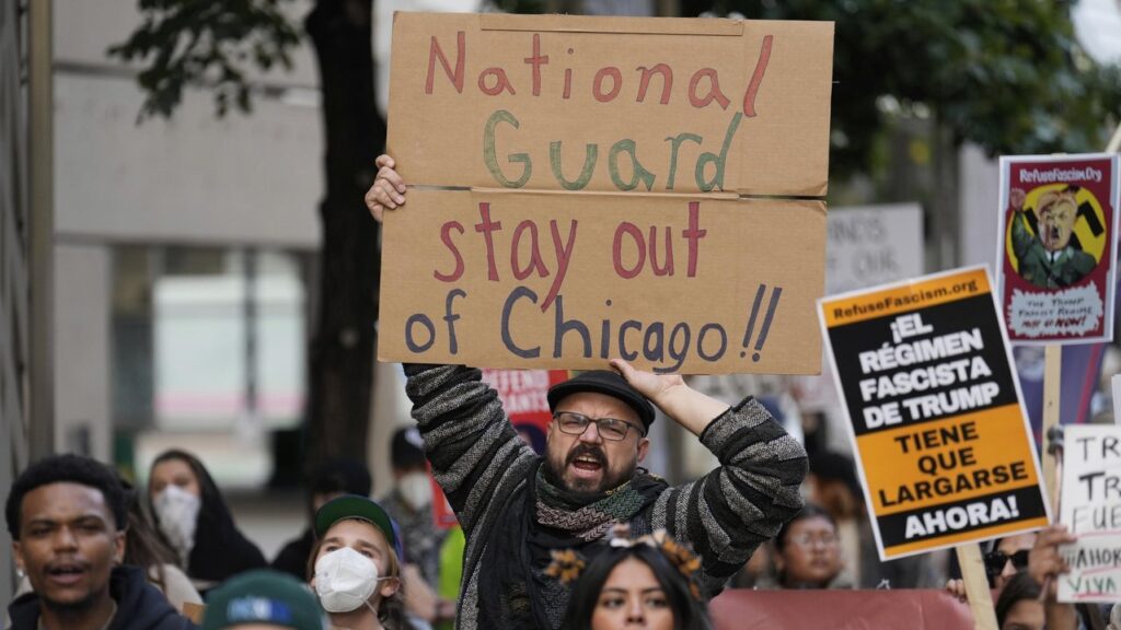 Protests are being held in Chicago after Donald Trump threatened to call in the National Guard.