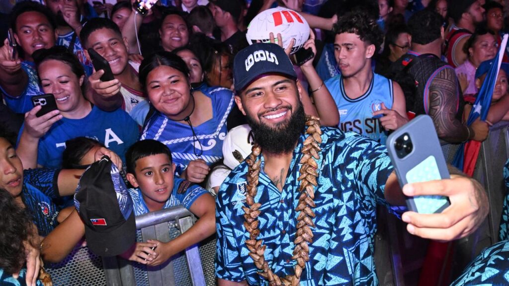 Payne Haas is feted by Samoa fans ahead of his showdown with Tonga’s Stefano Utoikamanu.