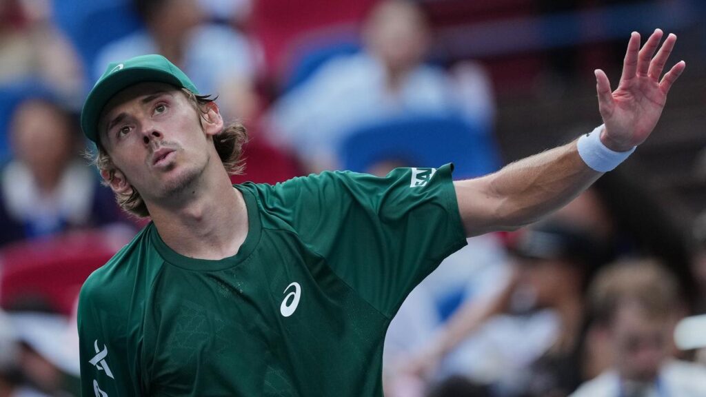 Alex de Minaur acknowledges the crowd after the 50th win of his best ever season in Shanghai.