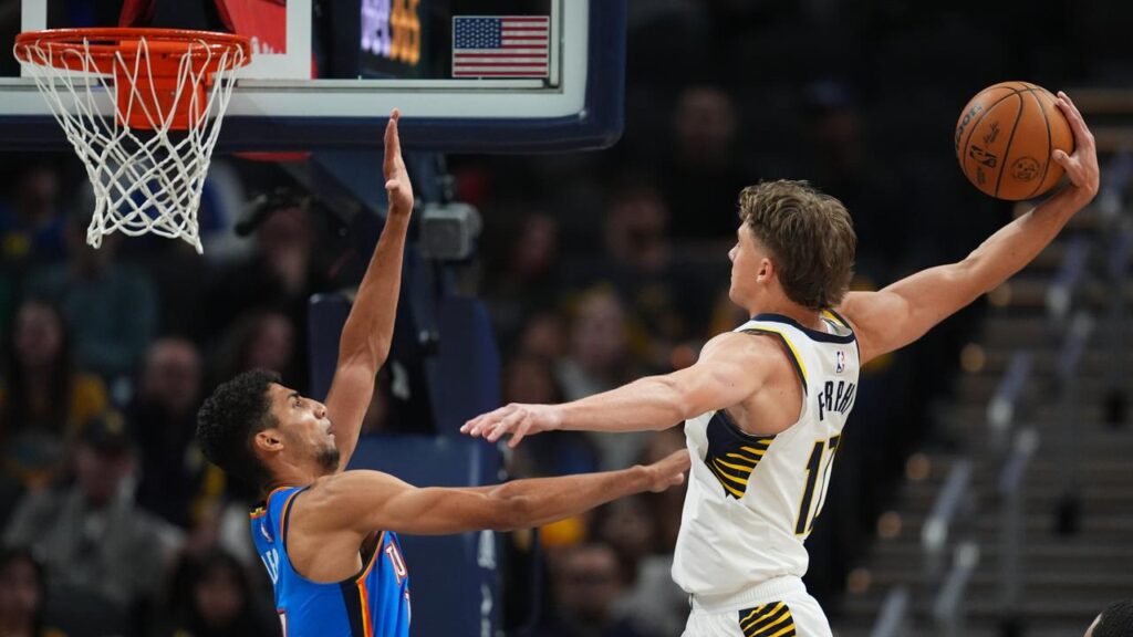 Australia’s Johnny Furphy soars for a dunk that thrilled fans in the NBA pre-season.