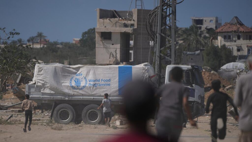 The World Food Programme says its trucks arrived in the Gaza Strip for the first time in two days.
