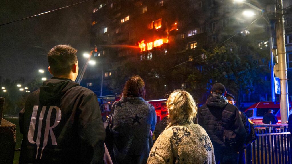 Parts of Kyiv were plunged into darkness after overnight Russian attacks.
