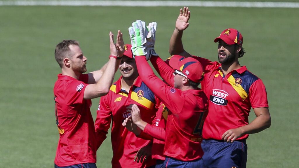 Nathan McAndrew (l) took 5-23 to earn South Australia a bonus-point win over Victoria.